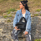 Pantalon cargo patchwork bleu - vêtement streetwear femme - Goldshell