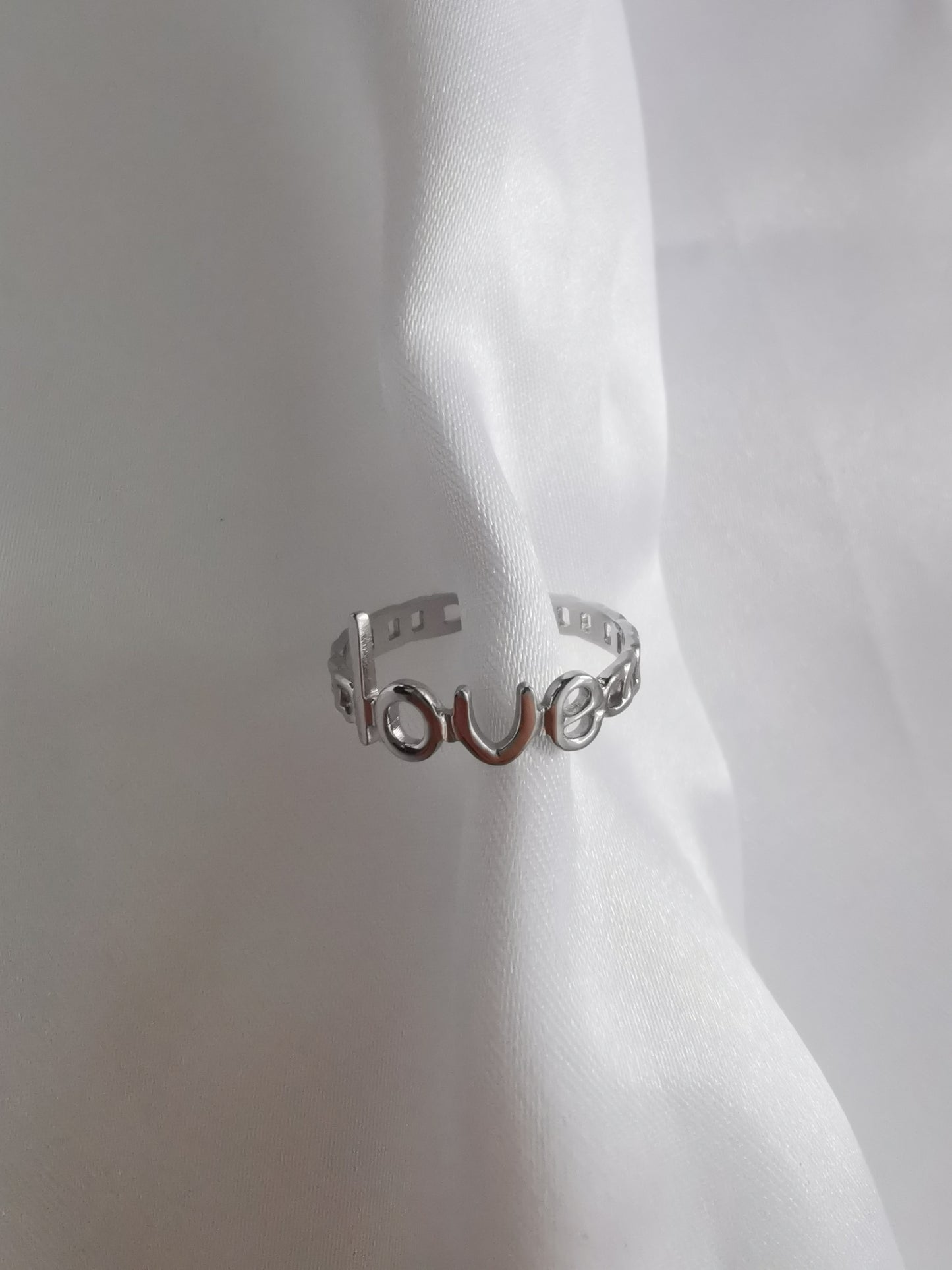 Bague ajustable love en acier inoxydable argenté - Goldshell