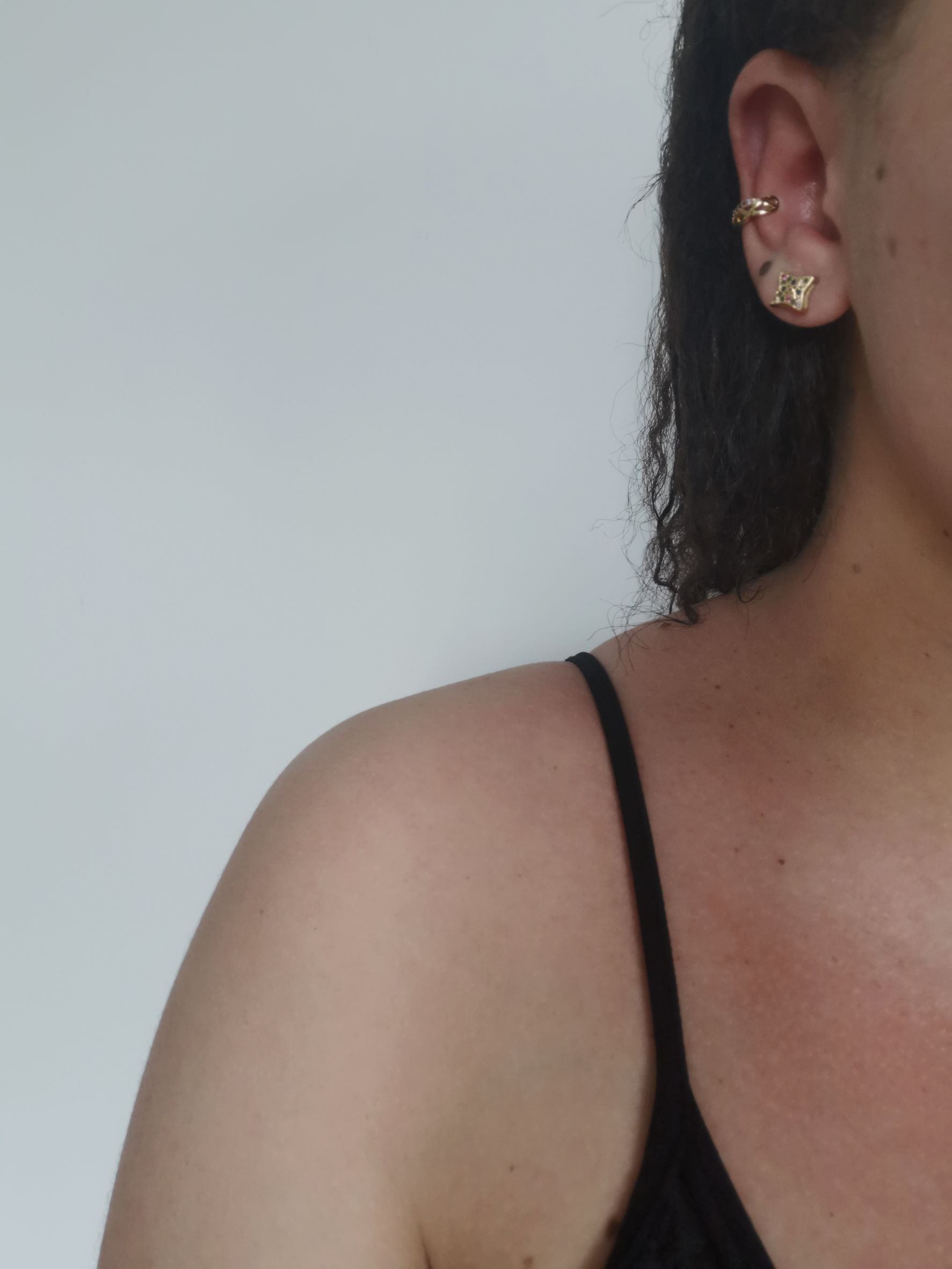 Faux piercing et puce d'oreille en acier inoxydable doré et multicolore - Goldshell